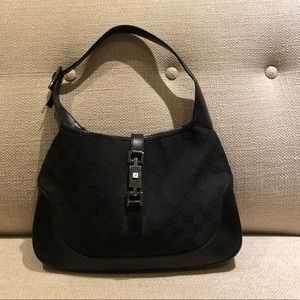 Gucci Jackie O Black GG Canvas & Leather Hobo